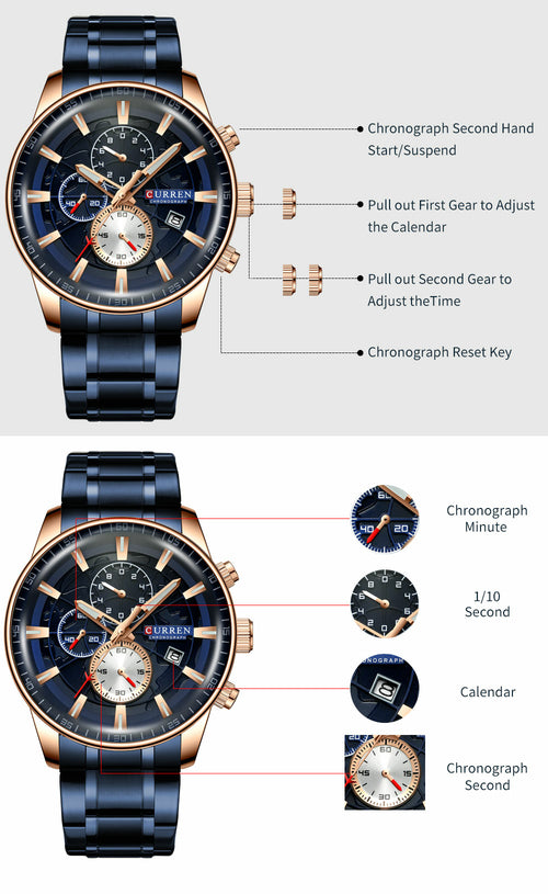 Éclat Temps Men's Luxury Chronograph Watch – Waterproof Quartz Watch
